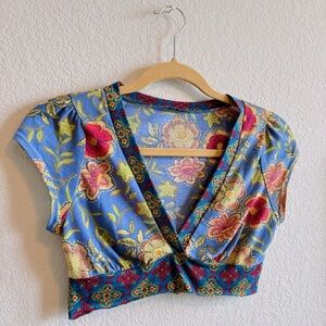 Vintage Body Central Floral Multicolor Cropped Blouse